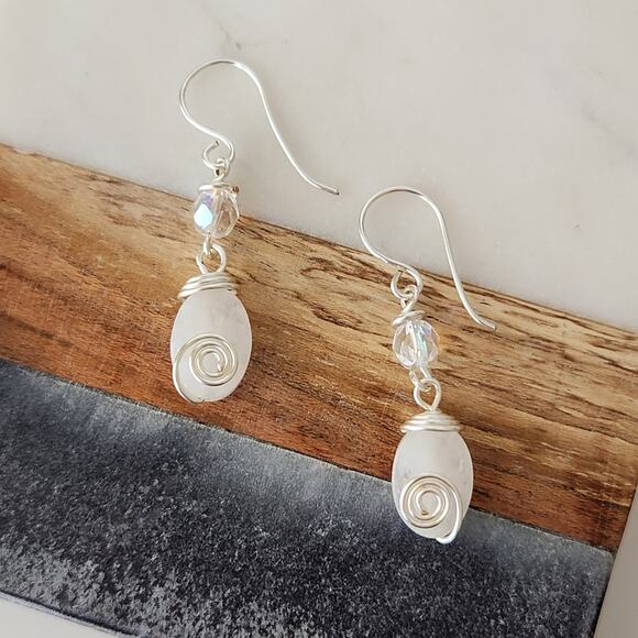 White Amazonite Dangle Earrings / Silver Wire Wrapped Amazonite Drop Earrings - Picture 5 of 12